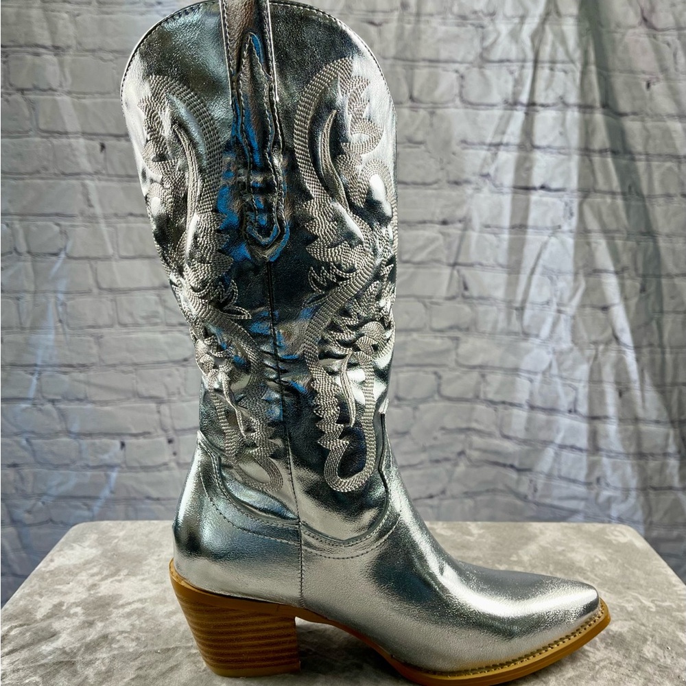 New Silver Western Cowboy Boots Size 7 - Picture 8 of 13